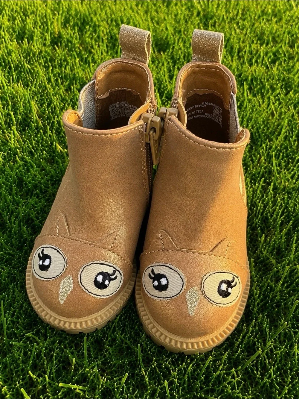 NEW Baby Owl Vegan Leather Chelsea Boots Size 3 Tan Side Zip